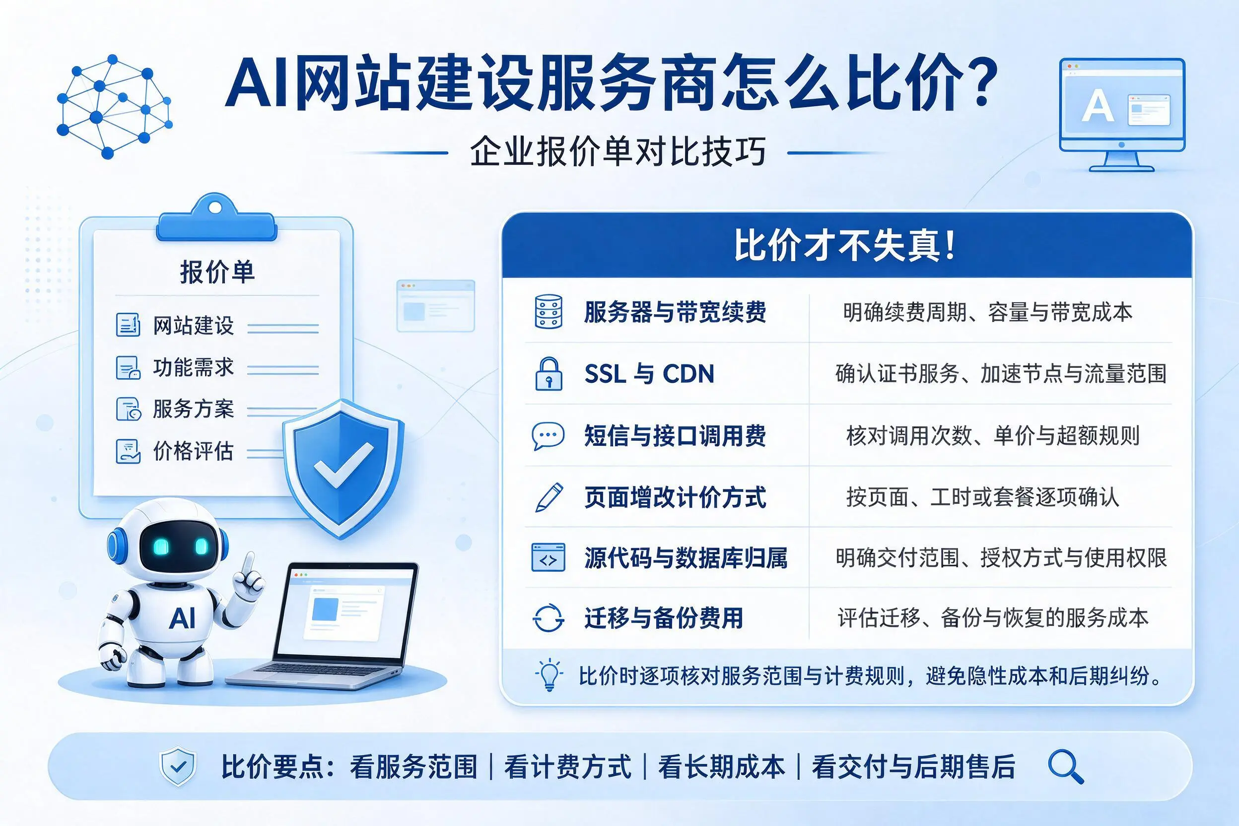 AI网站建设服务商怎么比价？兰州企业报价单对比技巧
