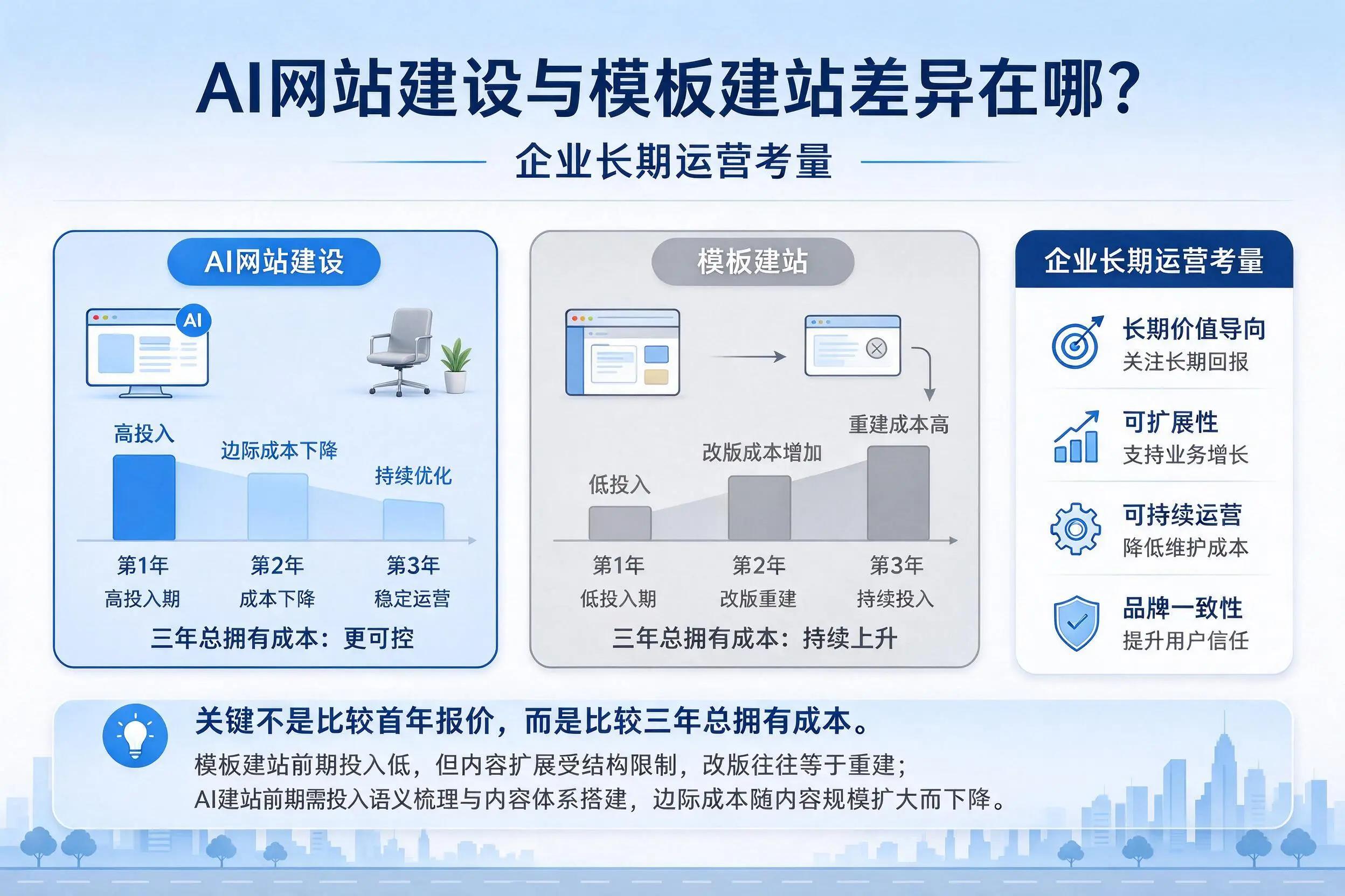 AI网站建设与模板建站差异在哪？兰州企业长期运营考量